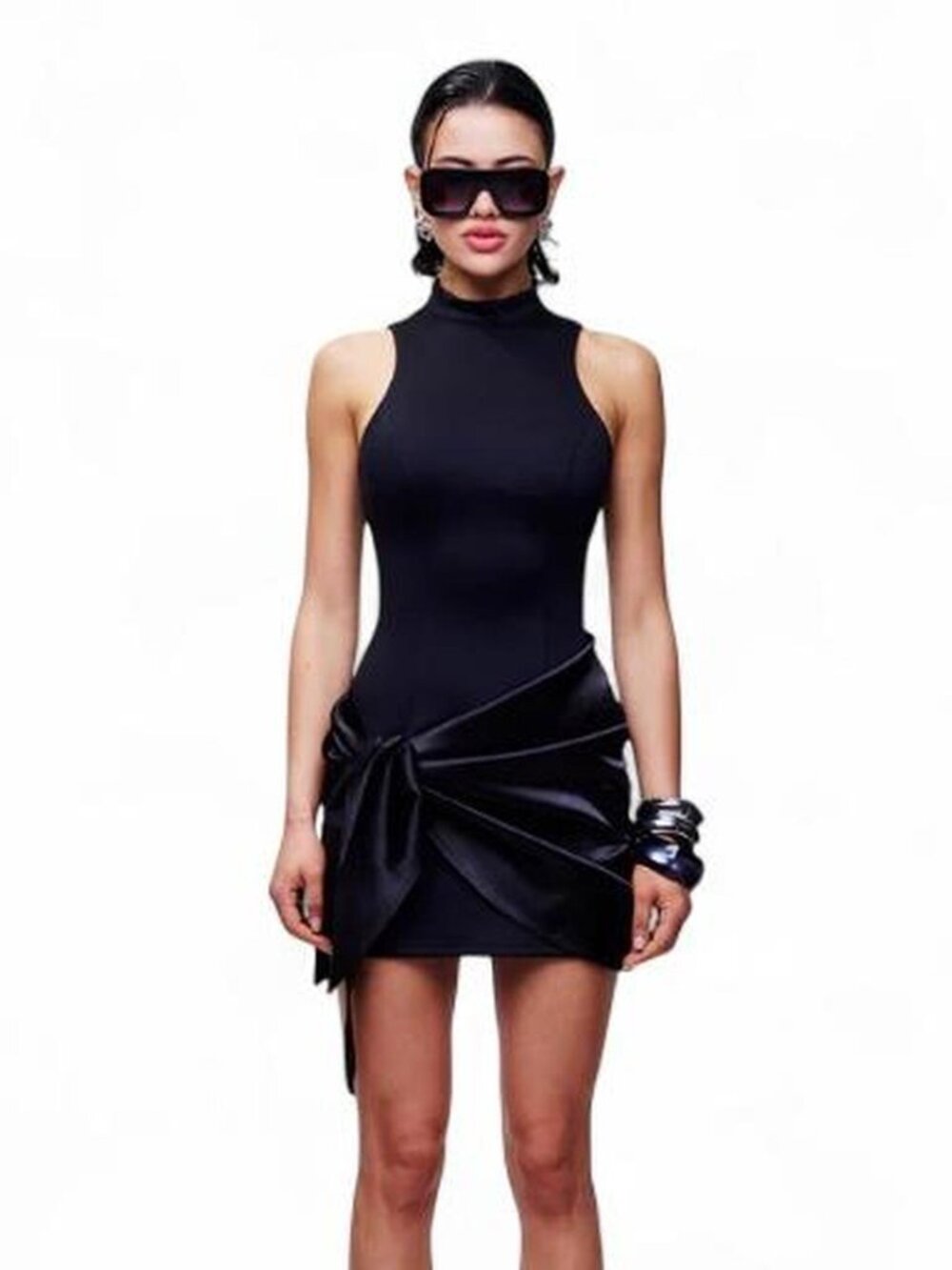 Finesse Lindsey Black Wrap Mini Dress in Black NWOT